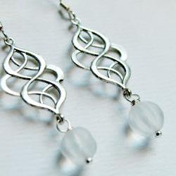 Glass Dangle Earrings-Silver Charm Earrings