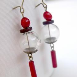Asian Hand Blown Glass Earrings-Red Coral Earrings